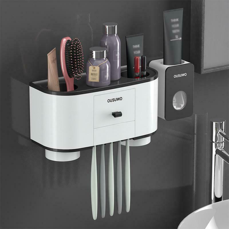Grey OUSUWO Toothpaste Dispenser Adhesive Wall Mount Toothpaste Squeezer