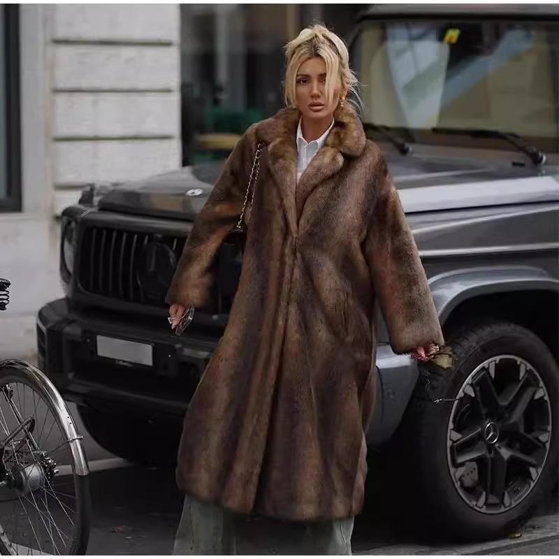 New women's clothing autumn and winter fur jacket imitation mink coat women's long whole mink mink fur suit collar casual