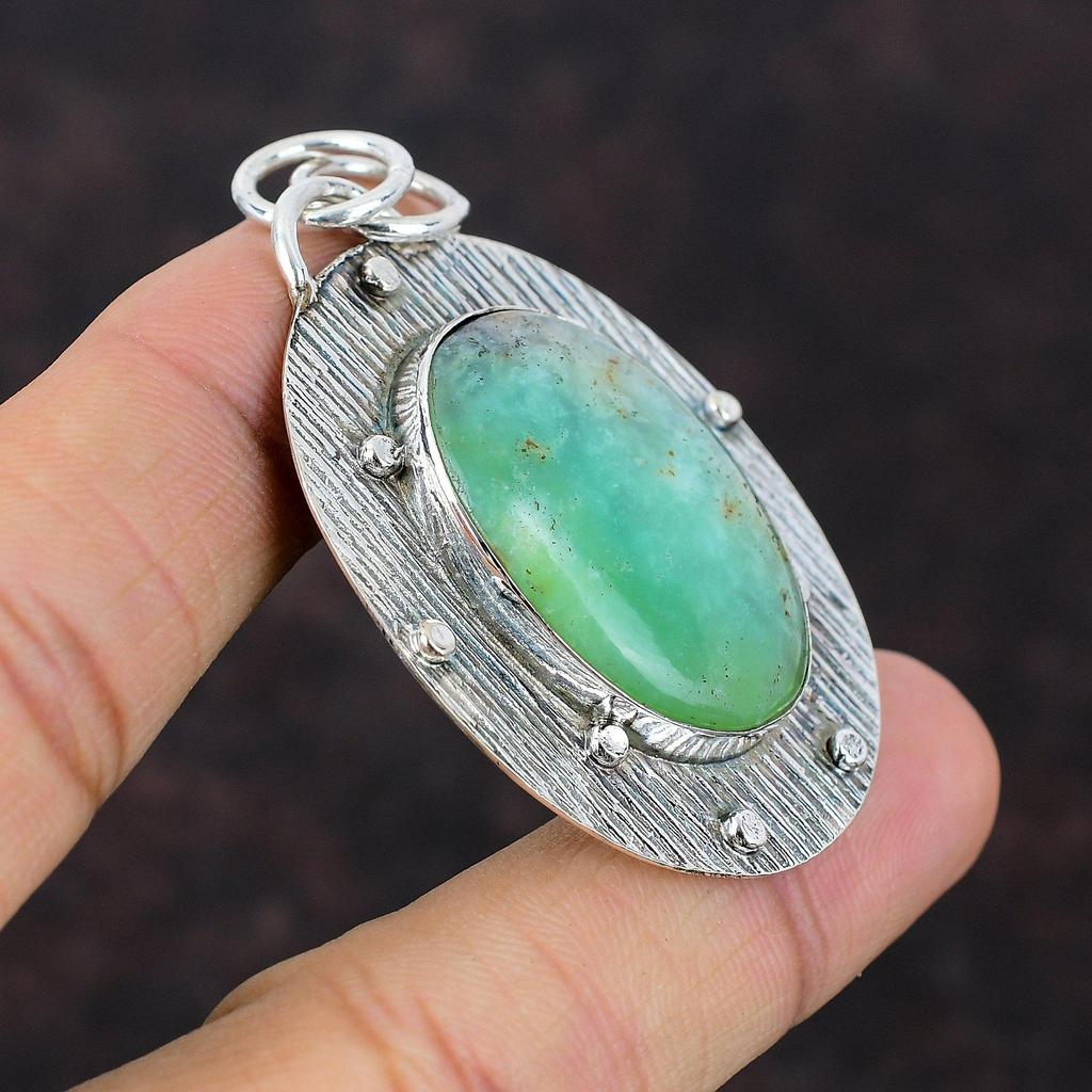 Chrysopras Anhänger 925 Sterling Silber Anhänger Echter Edelstein Schmuck Handgefertigter Anhänger Chrysopras Schmuck Geschenk für Frau Frauen Anhänger