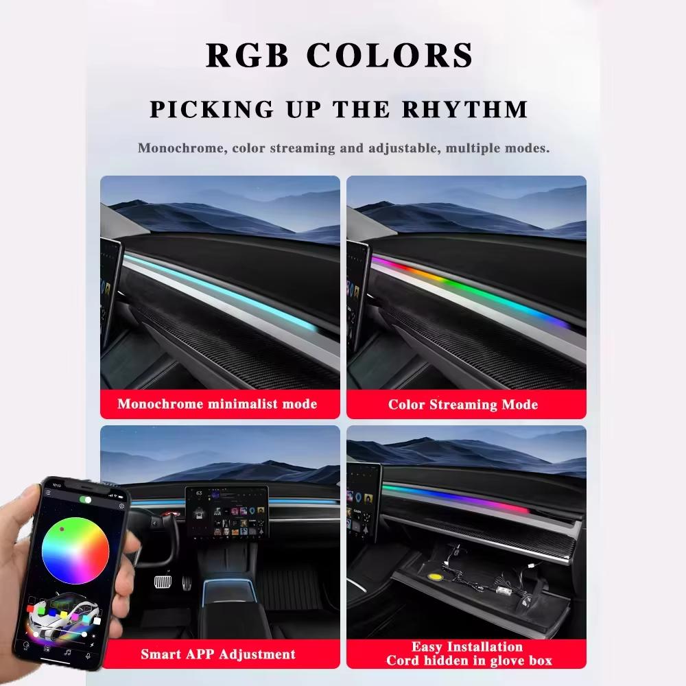 For Tesla Model 3 Model Y Car Ambient Light 60 Seconds Automatic OFF Module With USB Expansion Dock RGB APP Dashboard Lighting