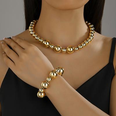 European and American Exaggerated Punk Contrasting Colors Beaded Neck Collarbone Chain Femininity Niche Geometric Ball Personality Necklace
