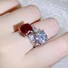 Retro  Sterling Silver Open Rings for Woman Korean Fashion Ruby  Adjustable Party Girls' Luxury Wedding Ring