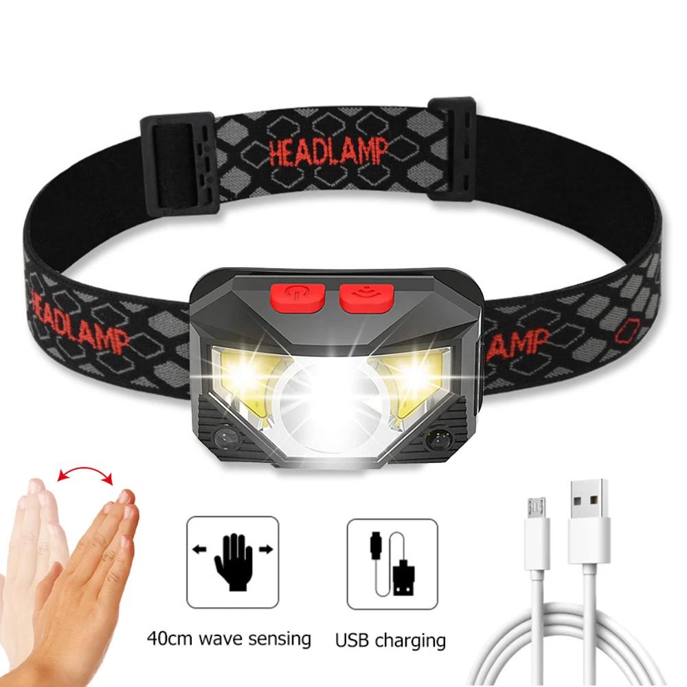 

Мощный светодиодный налобный фонарь с 8 режимами работы, датчиком движения, встроенным аккумулятором, USB-перезаряжаемым водонепроницаемым фонарем для кемпинга и рыбалки 1PCS