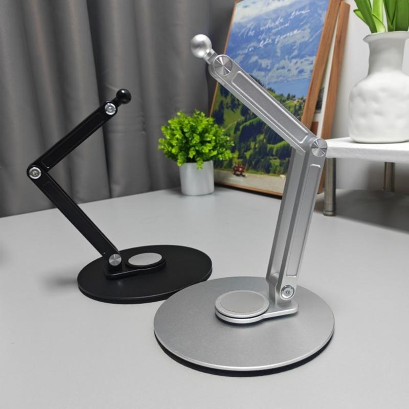 Aluminum Magnetic Phone Mount Stand With Height Adjustment 360 Degree Rotation Foldable Base For Tablets And Smartphones