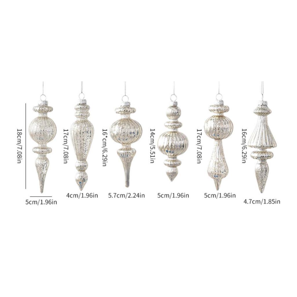 6 Pieces Glass Christmas Tree Ornament Textured Hanging with Suspended Loop Sparkling