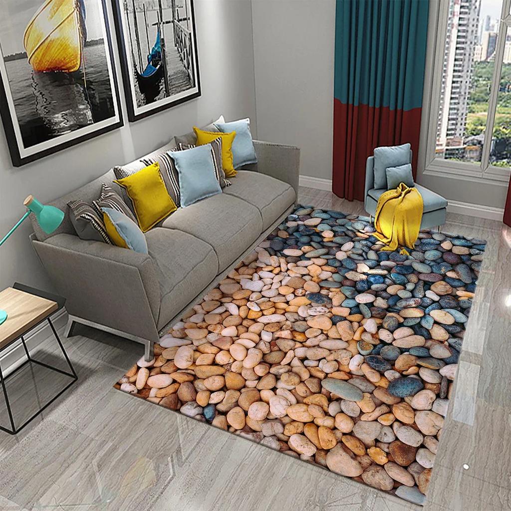 3D Black Stone Carpet Cobblestone Pattern Rug Texture Rectangle Area Rugs Living Room Bedroom Decor Polyester Yoga Floor Mat