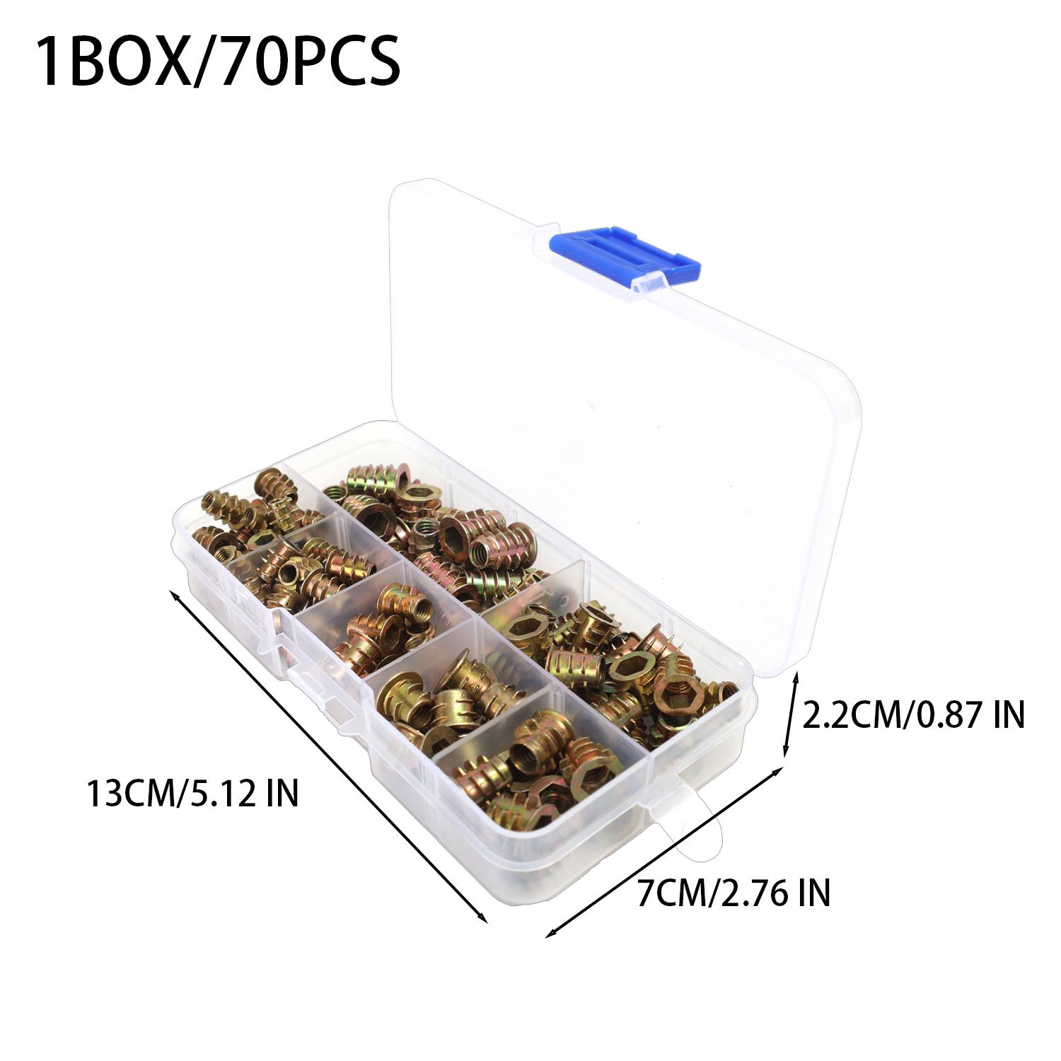 

70-210pcs Hex Threaded Socket Head Cap Nuts Set Carbon Steel Screw-in Nut Inserts Assortment for Wood Furniture M4 M5 M6 70Pcs