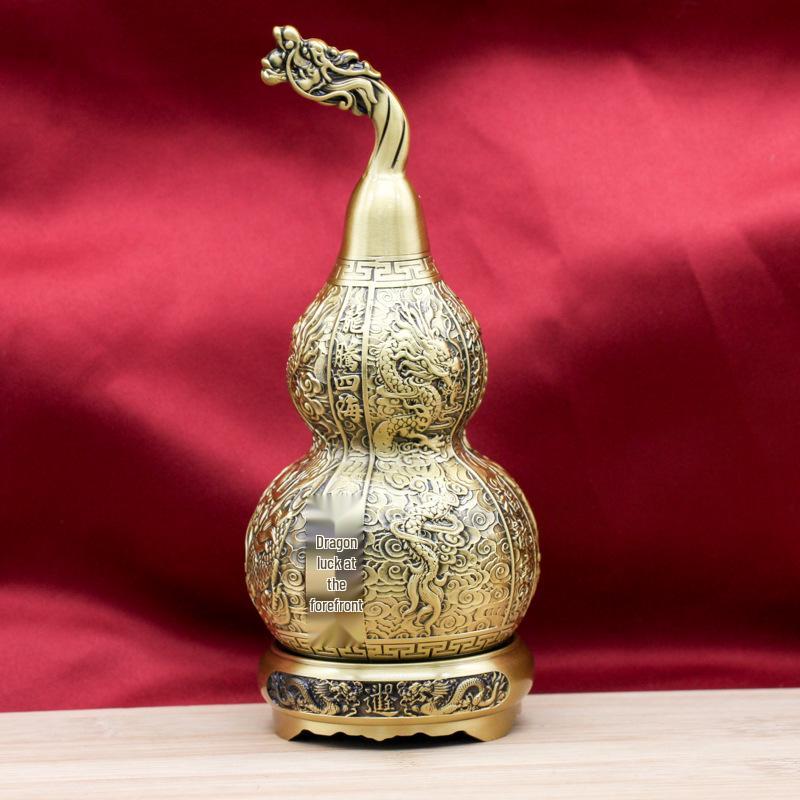 Brass Five Dragon Spinning Gourd Ornament for Home or Office Decor