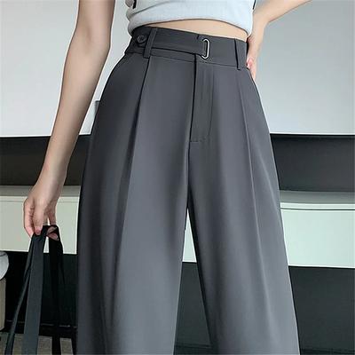 Calças Femininas de Cor Sólida de Cintura Alta SoltasEstilo Seul Verão Calças Casuais Femininas Calças de Perna Larga Elegante para Escritório
