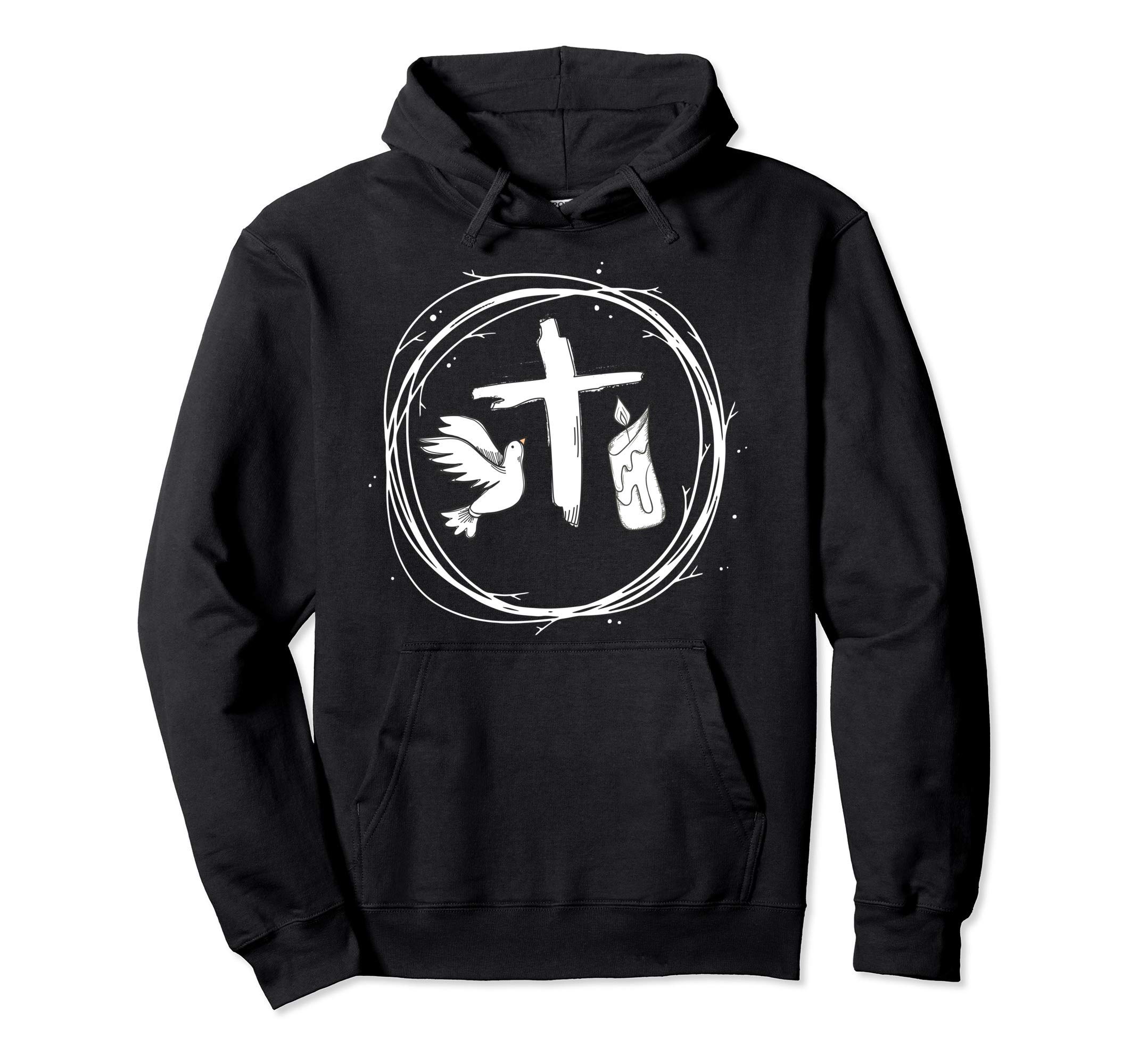 

Christian symbols: cross, dove, candle, religion, faith, gift, hoodie