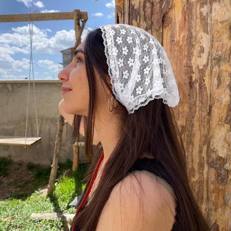 Spitze Blumen Haar Schal Dreieck Bandana Print Stirnband für Frauen Mädchen Boho Chic Kopfwickel Haarschmuck