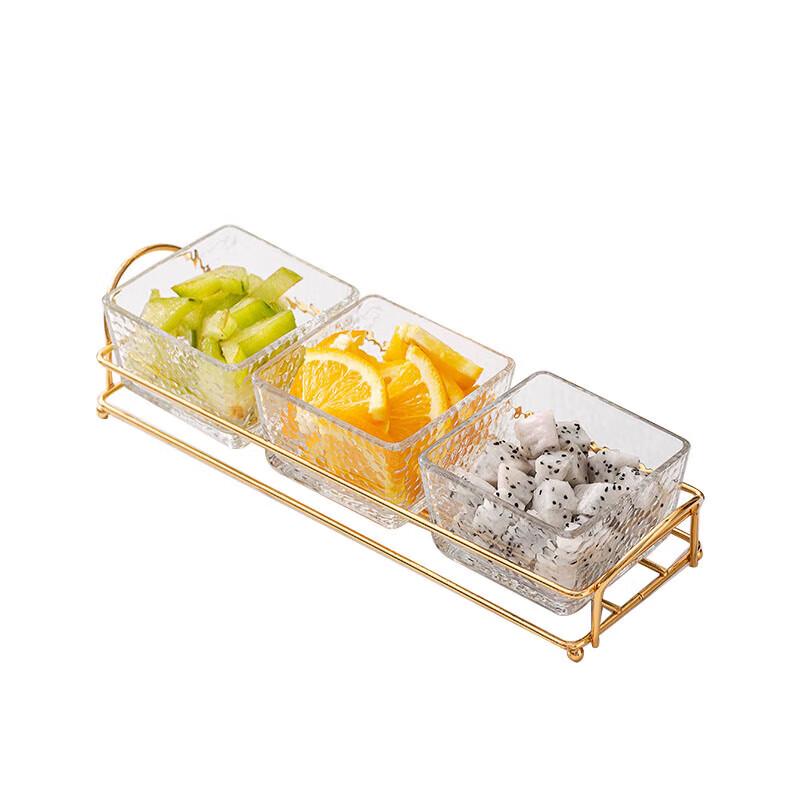 Huihuang Glass Divided Snack & Fruit Plate with Stand