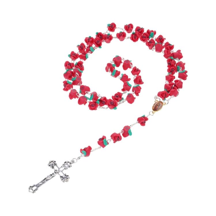 Cross Rose Beads Religious Jewelry for Women Catholic Rosary Necklace Meditation