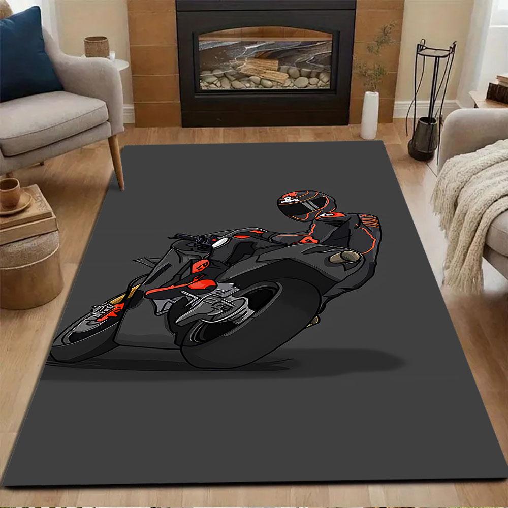 "Futuristic Motorcycle Racer" Patterned Carpet, Non Slip Mat Suitable for Living Room and Bedroom Sofas