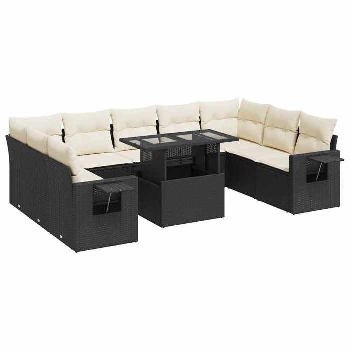 VidaXL Salon de jardin 10 pcs avec coussins noir résine tressée 3326537