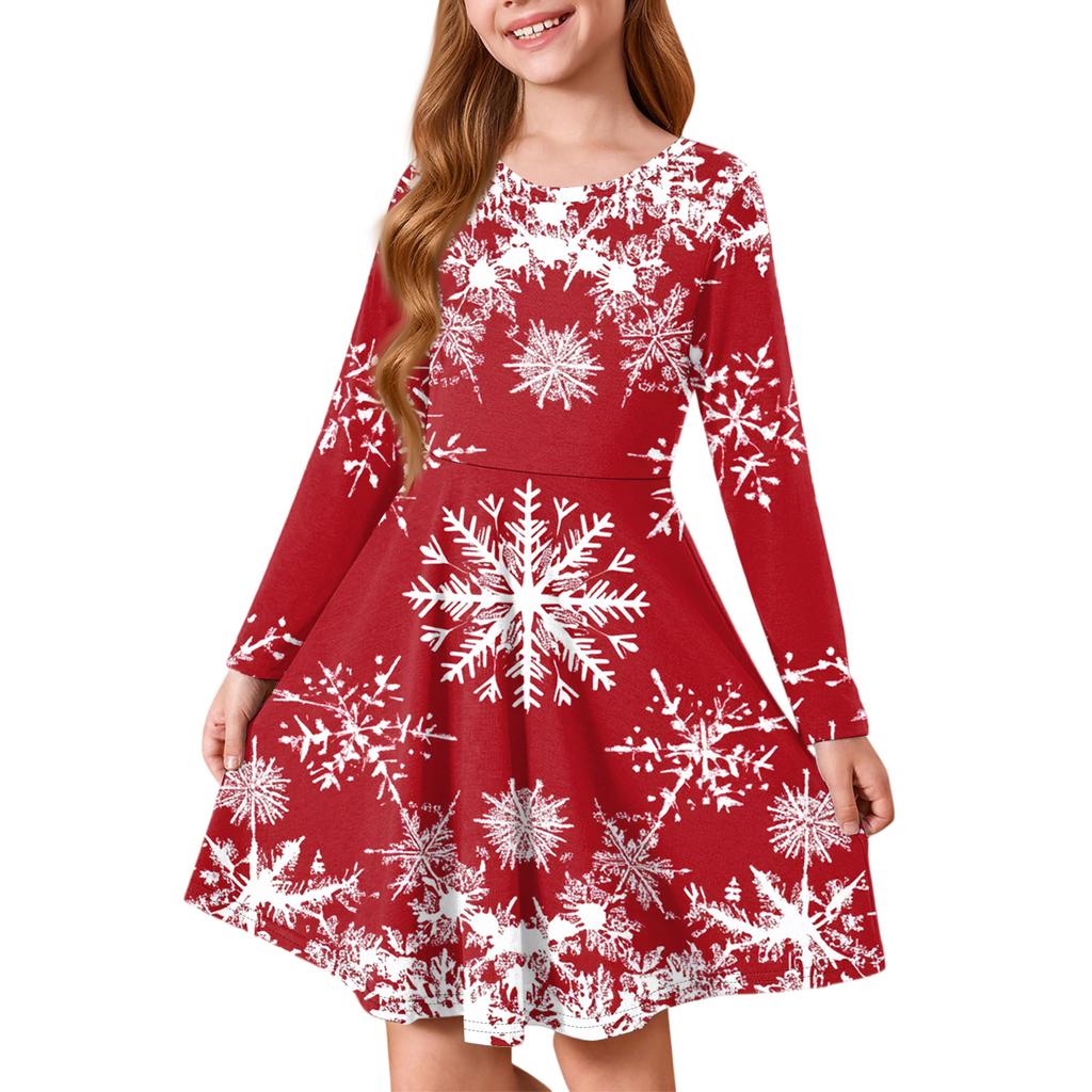 Rochie de Prințesă pentru Fete - Rochie Tip Tricou A-Line cu Mânecă Lungă Ziua Crăciunului