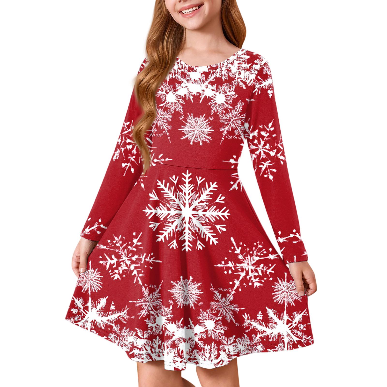 

Платье принцессы для девочек - Платье-футболка А-силуэта с длинным рукавом на Рождество 110 красный