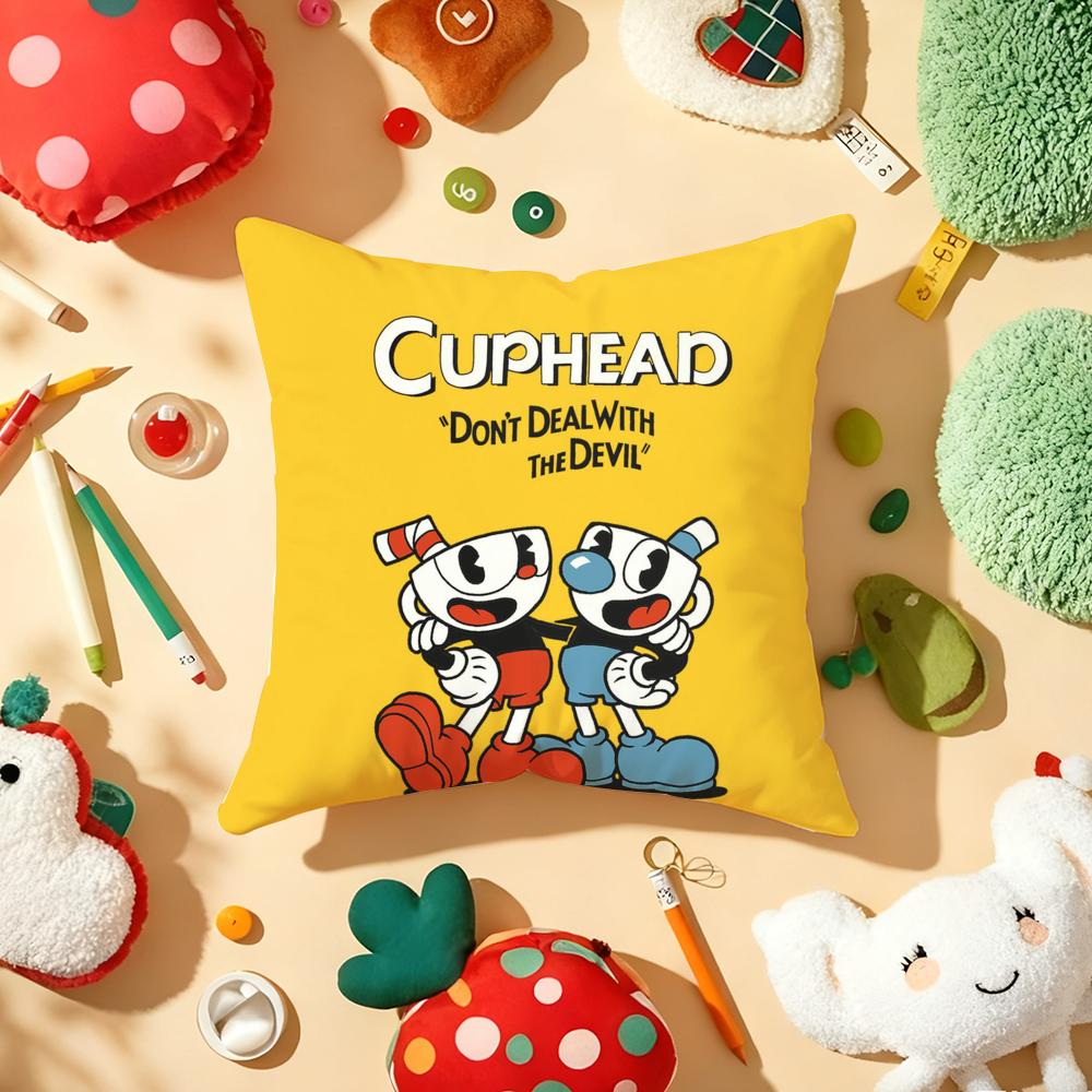 Classic Game CCuphead Cute Cushion Cover Plush Fabric Soft DoubleSided Printed Sofa Warm Winter Home Gift Pillow Cover