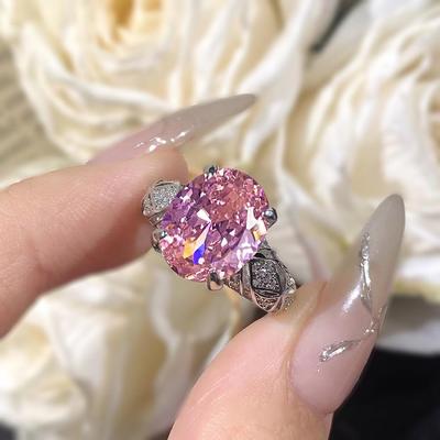 Elegant Argyle Pink Diamond Ice Flower Ring: Luxurious All-Match Bird's Nest Cut Pigeon Egg Design for Women