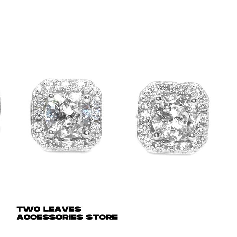 S925 Silver Square Blue Zircon Stud Earrings - Trendy Hip Hop Jewelry for Men & Women