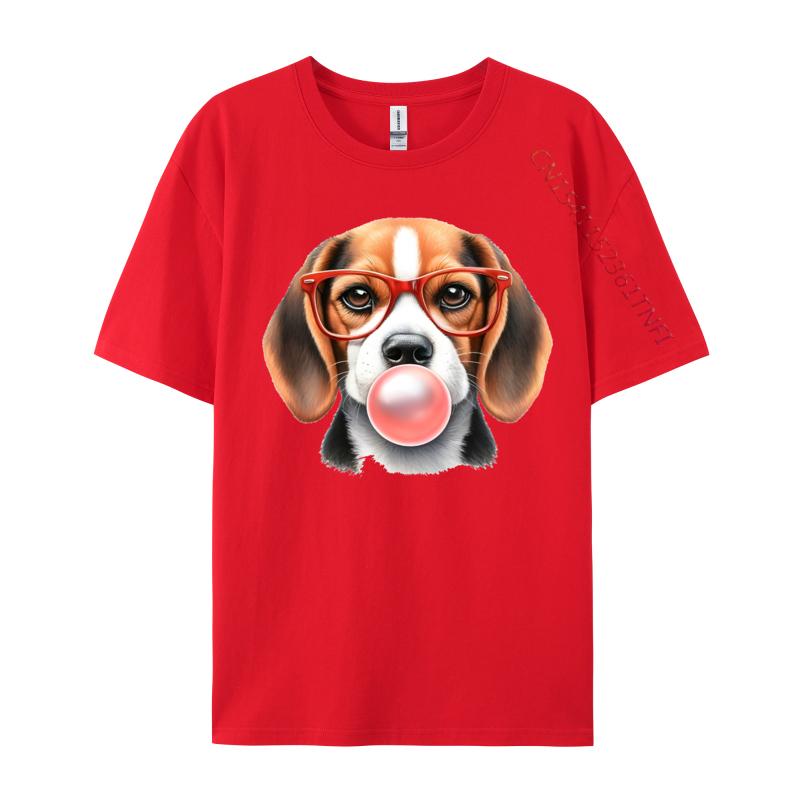 Mens TShirt Beagle Wearing Red Glasses Blowing Bubble Tshirt Unique 100 Cotton Tee Shirt Male Tshirt