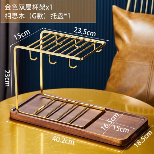 Cup Storage Rack Shelf Metal Cup Holder Double Layer Drain Rack Wooden Storage Tray Home Decorative Racks Cup Tumbler Holders