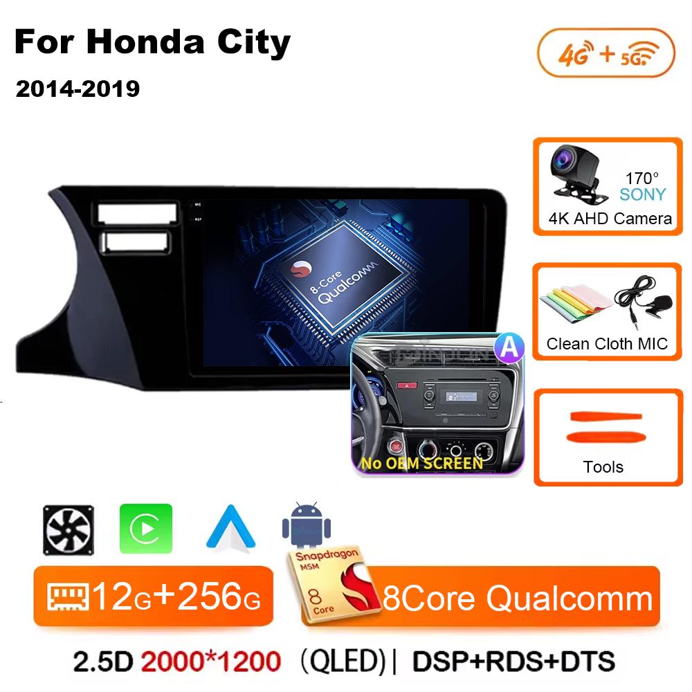 For Honda City 2014 2015 2016 2017 2018 2019 Android 14 Qualcomm Car Radio GPS Navi QLED Screen Car Player WIFI BT 4G Head Unit