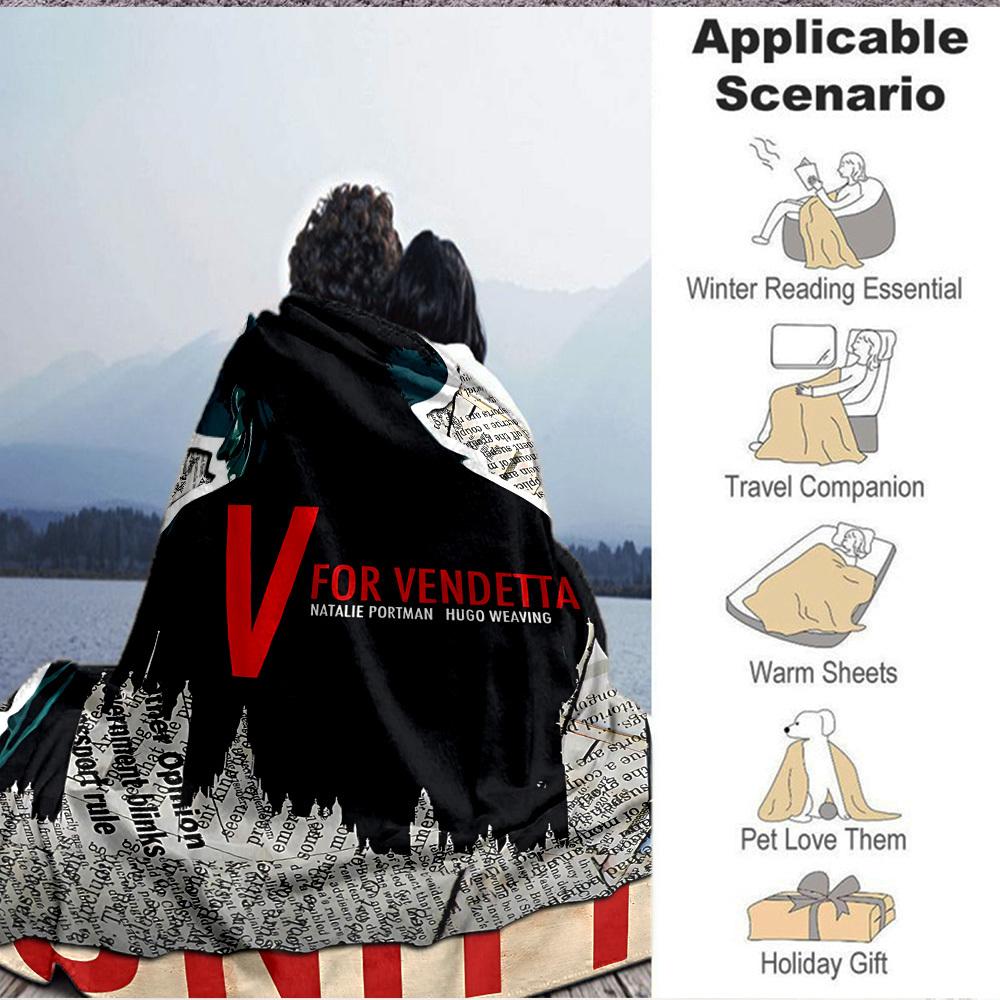 1pc V for Vendetta Flannel Throw Blanket - HD Printed Lightweight Soft Warm All-Season Blanket for Sofa, Bed, Travel, Camping 103