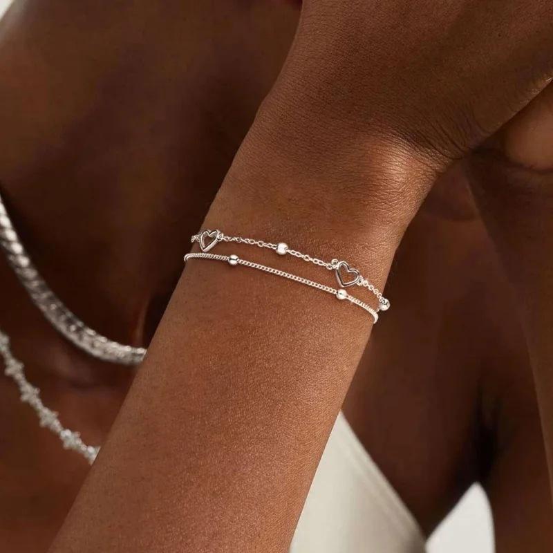 Exquisite Temperament Double Layered Heart Shaped Bead Bracelet For Women