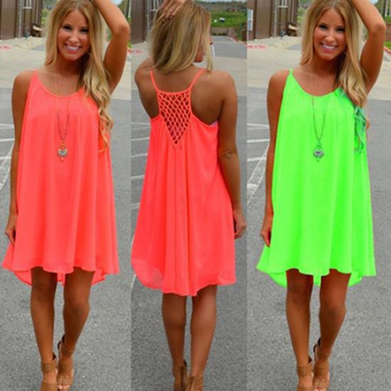 Sexy Women Spaghetti Strap Loose Sleeveless Summer Beach Chiffon Mini Dress
