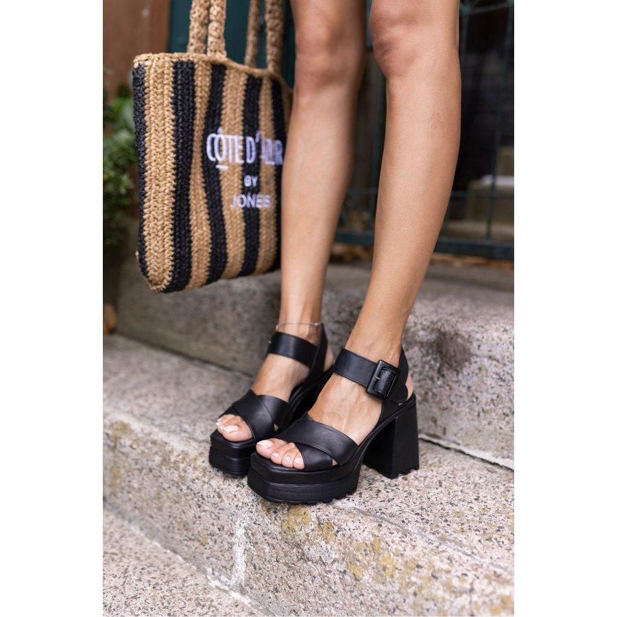 Women's Genuine Leather Chunky Plaform Heel Sandals