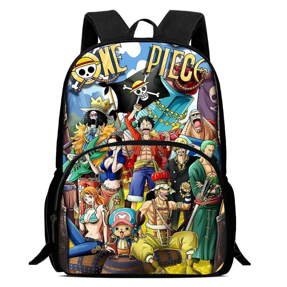 One Piece 15 Inch Front Pocket Backpack for Boys Girls Best Gifts Lightweight Durable Cartoon School Bookbag for Children Travel