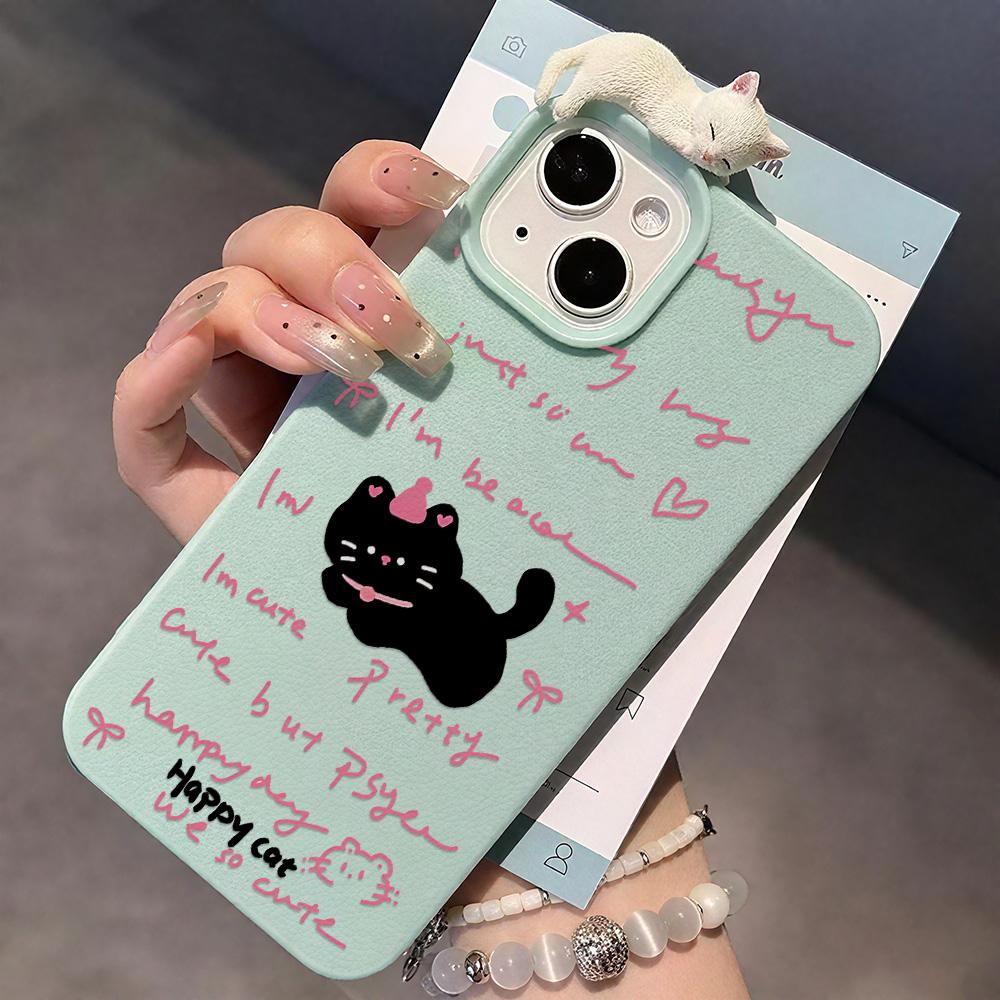 3D Telefoonhoesje voor iPhone 11 13 17 Pro Max 17 Air Case iPhone 13 15 16 Pro Max 12 14 Pro Max 14 15 Plus Schattige 3D Kitten Cartoon Leer