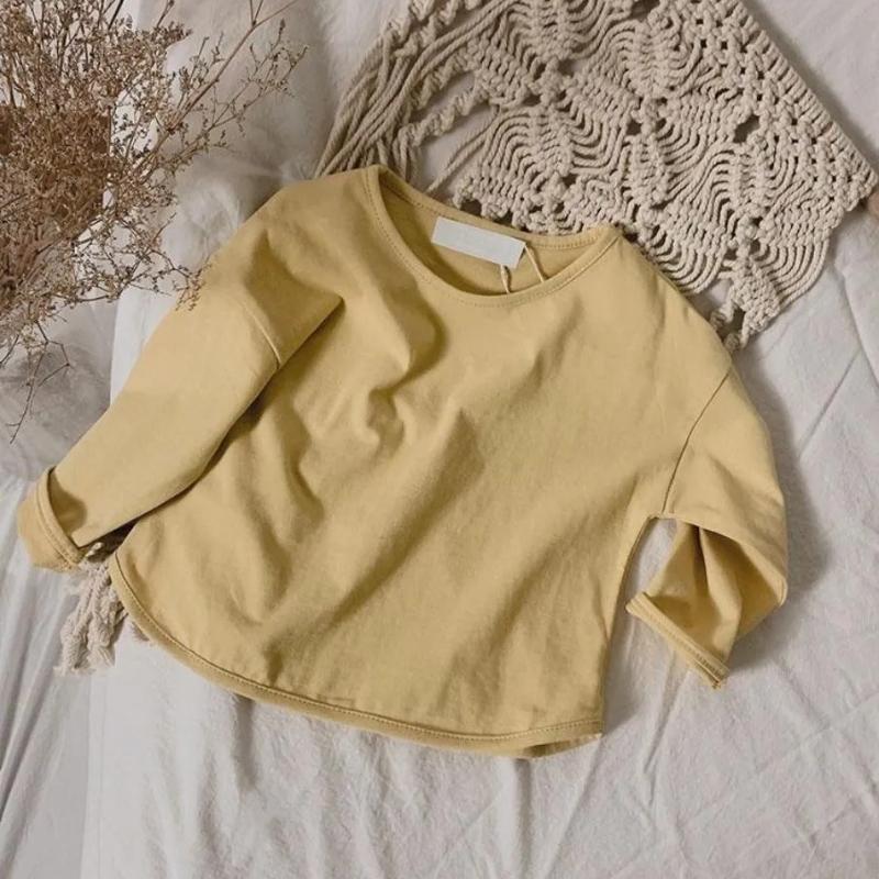 Children Solid Long Sleeves Bottoming Shirt For Boy Girl Kid Loose T-shirt Retro Baby Cotton Tops Toddler Casual Tees Autumn