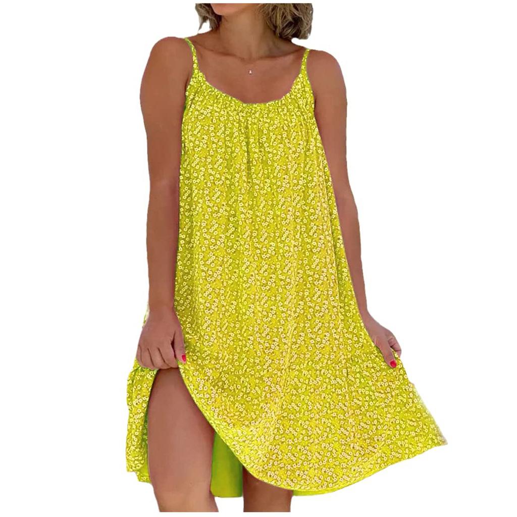 Women's Fashion Casual Solid Color Round Neck Polka Dot Print Sling Dress