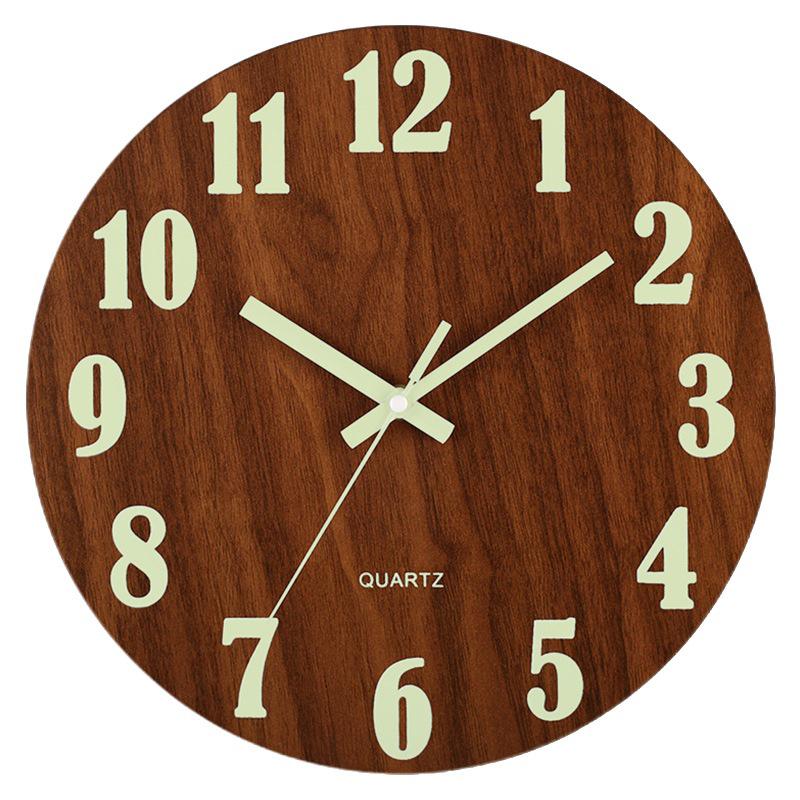 12" (30cm) Luminous Wooden Clock: Minimalist Silent Wall Clock for Living Room Decor