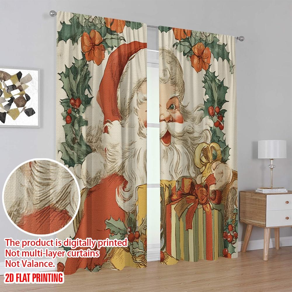 2pcs,2D Plane Printing Popular Curtains Santa Claus with Presents Versatile Polyester Fabric (without Rod) Outdoor Decorations
