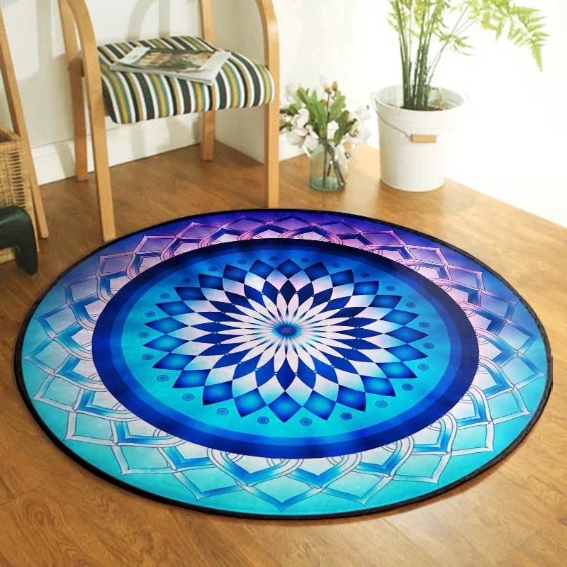 Yin Yang Tai Chi Round Carpet Flower of Life Gym Carpets Circle Rug Indian Buddha Yoga Meditation Mats Non-slip Chair Mat Decor