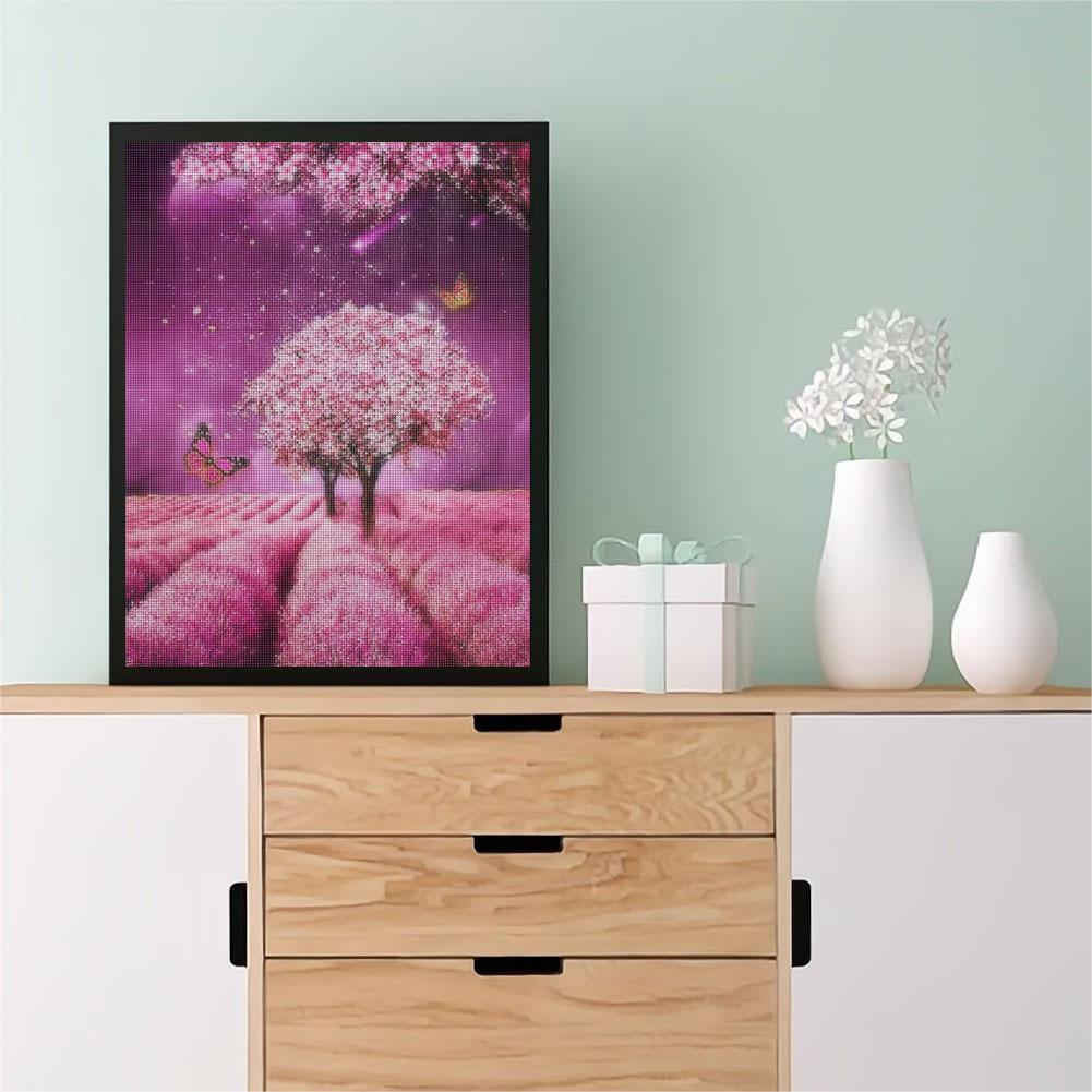 Kulatý diamantový obraz Růžový strom Butterfly Kutilská výšivka Krajina Křížovým stehem Malba Obrázek Štrasový kámen Home Decor Art 30x40cm