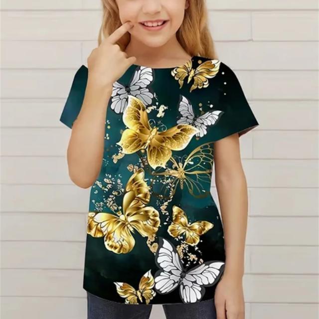 Adolescenți Copii Light Up Butterfly Imprimare 3d Tricou Fete Casual Manecă scurtă Tricou noutate Costum de petrecere Tinuta de zi cu zi Topuri Îmbrăcăminte