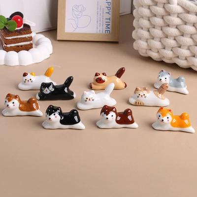 1/5pcs Cute Cat Dog Spoon Fork Rest Tableware Storage Cutlery Stand Chopsticks Holder Ceramic Knife Racks Kitchen Tablewares