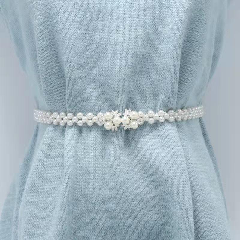 Stylish Beaded Elastic Waist Belt Designed For Women With Large Pearls And Rhinestones