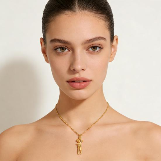 Gyllene Omfamnande Par Hänge Halsband Lättvikt Hypoallergent Omfamning Män Kvinnor Kedja Halsband Mode Smycken Tillbehör Födelsedagspresent