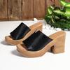 Fashion Black Chunky Platform Sandals Women 2025 Summer Peep Toe High Heels Sandals Woman Plus Size 42 Outdoor Thick Heeled Slippers