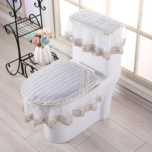 

Комплект из 3 ковриков для унитаза, большой кружевной всесезонный универсальный чехол для сиденья, чехол для унитаза для зимнего домашнего использования