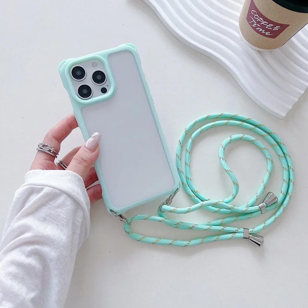 Stoßfeste Umhängeband-Handyhülle für iPhone 15 Pro Max 14 13 Verstellbares Schlüsselband Kordel Seil Transparente Klare Rückseite