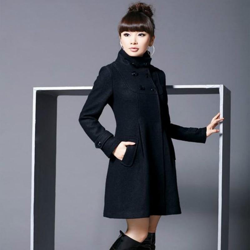 Jacke frauen Schwarz Lange Woolen mantel Herbst Winter Mode Mit Kapuze Zweireiher Mantel Windjacke Weibliche Oberbekleidung