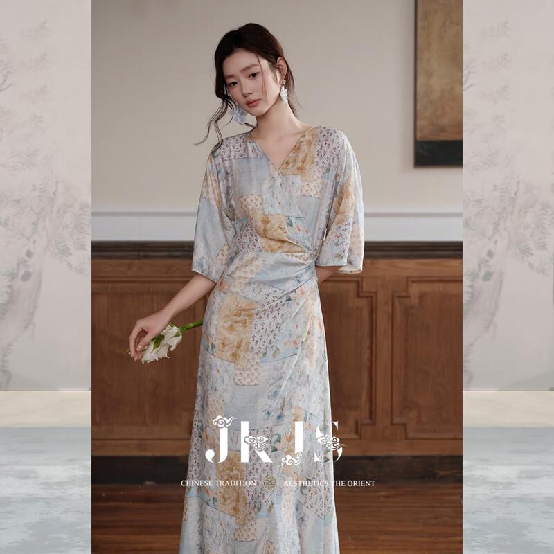 JK&JS Cloud Brocade Floral New Chinese Style Midi Dress