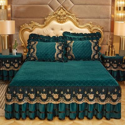 Thick Bed Skirt Three-Piece Winter Crystal Velvet Fleece-Lined Quilted Bedspread Quilt Cover Velvet Bed Skirt