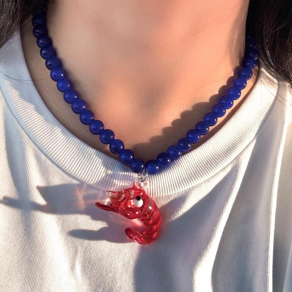 New Bohemia Lobster Pendant Necklace for Women Summer Creative Sea Animal Crystal Beaded Necklace Beach Vacation Jewelry Gift